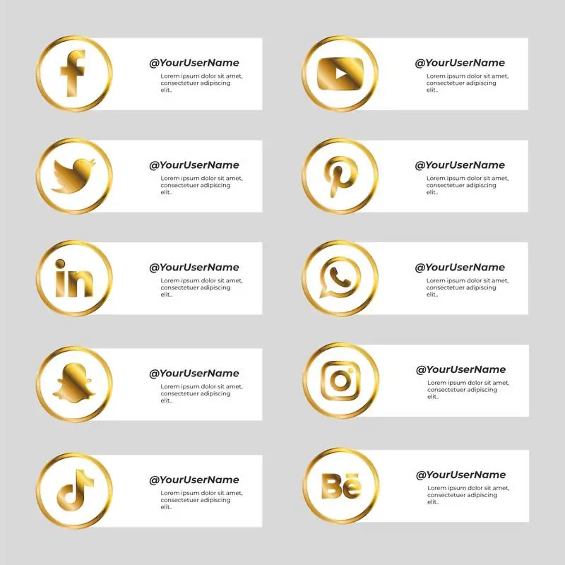Set of Banners for Social Media with Golden Icons