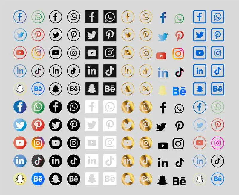 Collection of Social Media Icons with Gradients and Gold