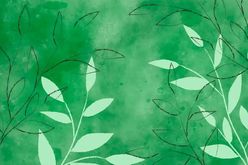 Green Watercolor Background with Leaves