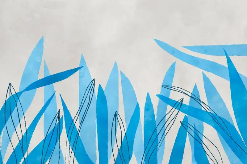 Blue Watercolor Background with Leaves