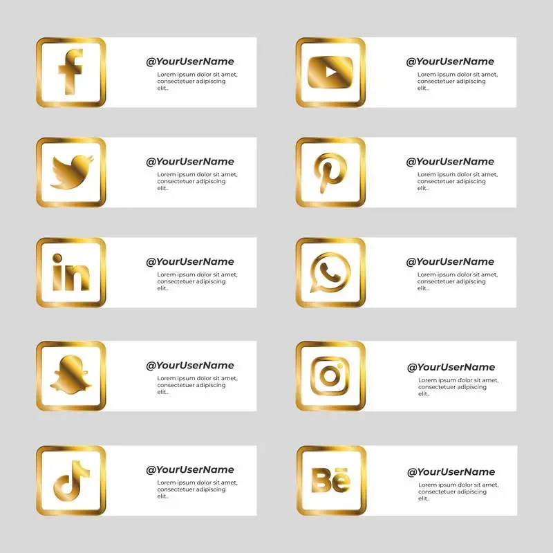 Golden Collection of Social Media Icons with Square