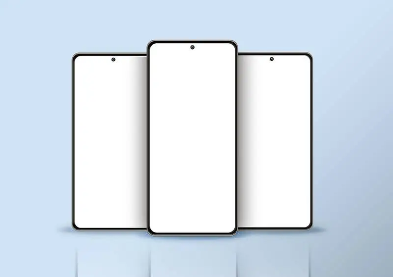 Three Isolated Smartphones on Blue Background