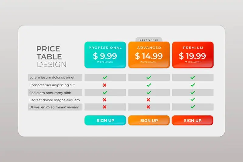 Banner with Pricing Table Gradient Style