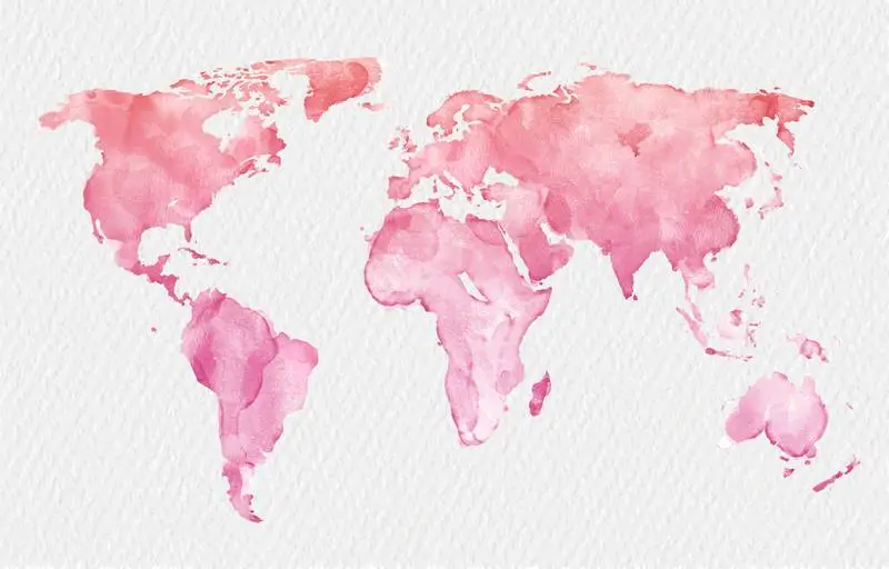 Pink Watercolor World Map