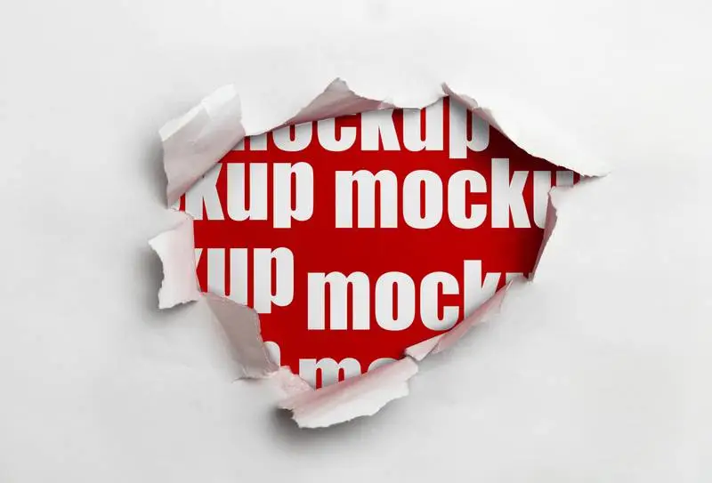 Ripped Paper Over Red Background Mockup