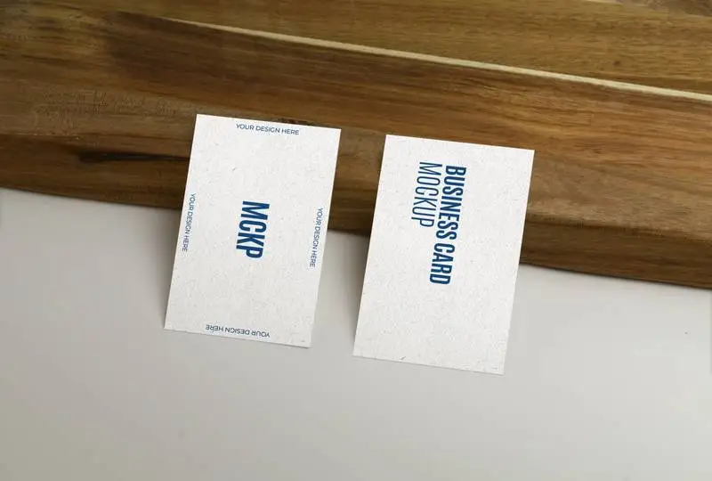 Business Card With Wood Surface Mockup