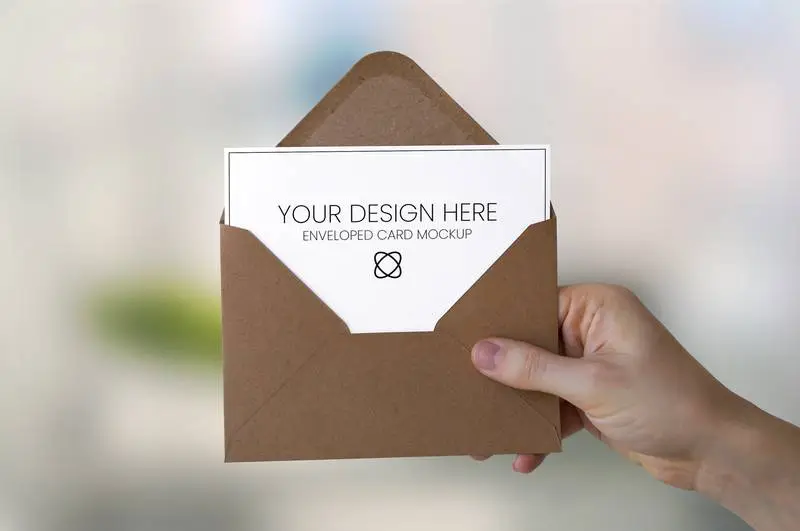 Enveloped Paper Held by Hand Mockup