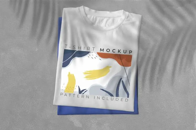 Pack of Folded T-Shirts with Shadows Mockup