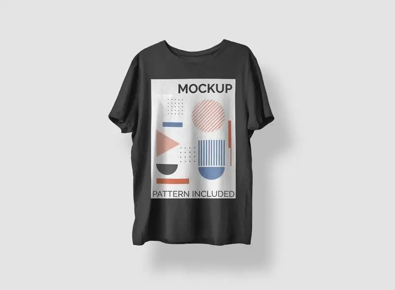 Black T-Shirt with Geometric Print Pattern Mockup
