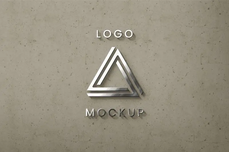 Silver Logo on Beige Wall Mockup