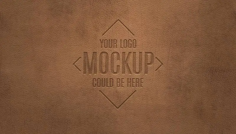 Debossed Logo on Brown Leather Mockup