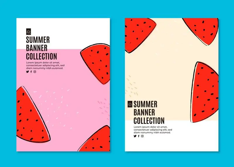 Banner Collection for Summer with Watermelon