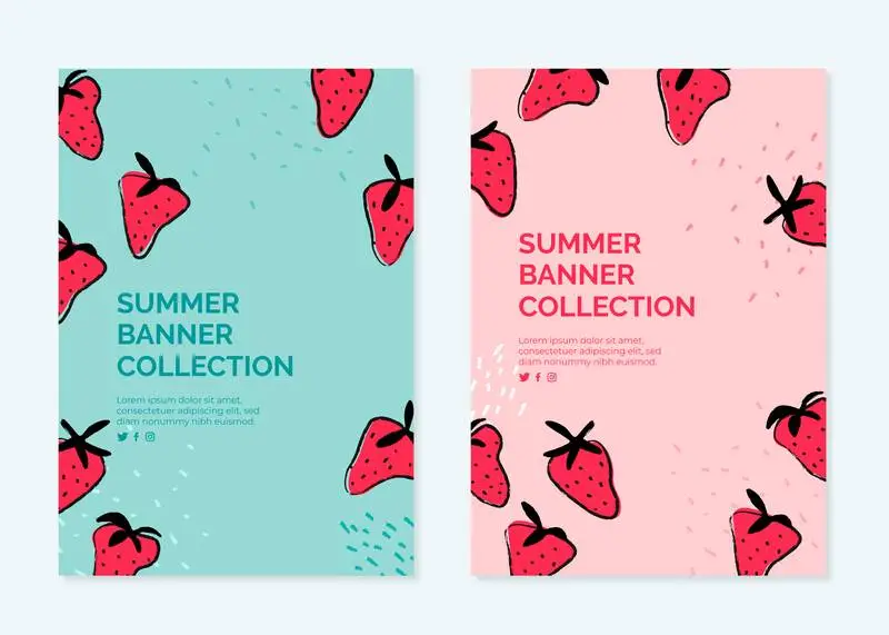 Banner Collection for Summer with Strawberries