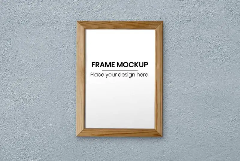 Thin Wooden Frame on Blue Wall Mockup