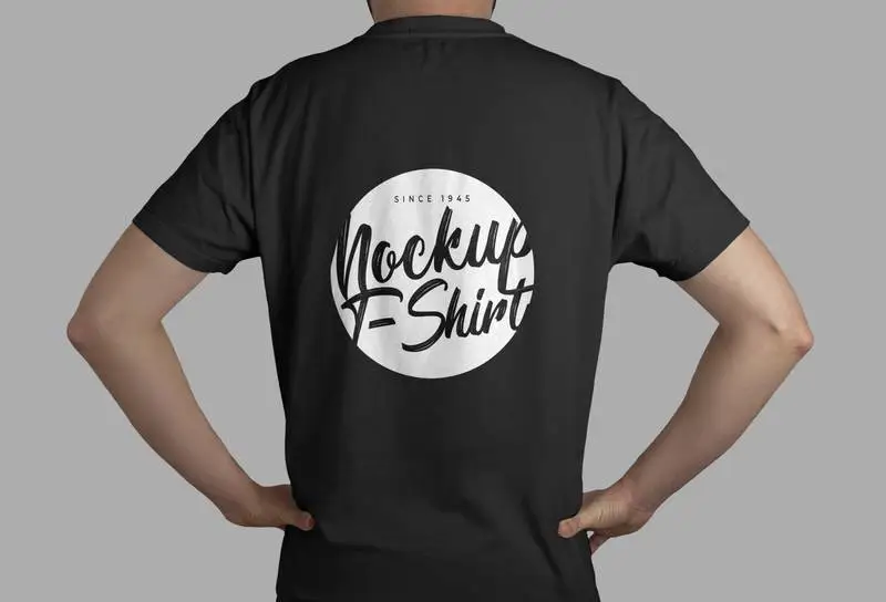 Black T-Shirt Model Back View Mockup