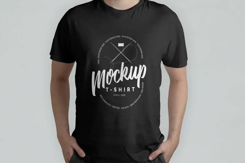 Black T-Shirt Model Front View Mockup