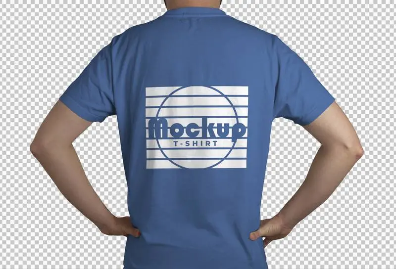 Blue T-Shirt Model Back View Mockup