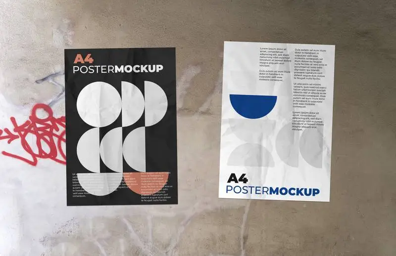 Two Posters on Grunge Wall Mockup