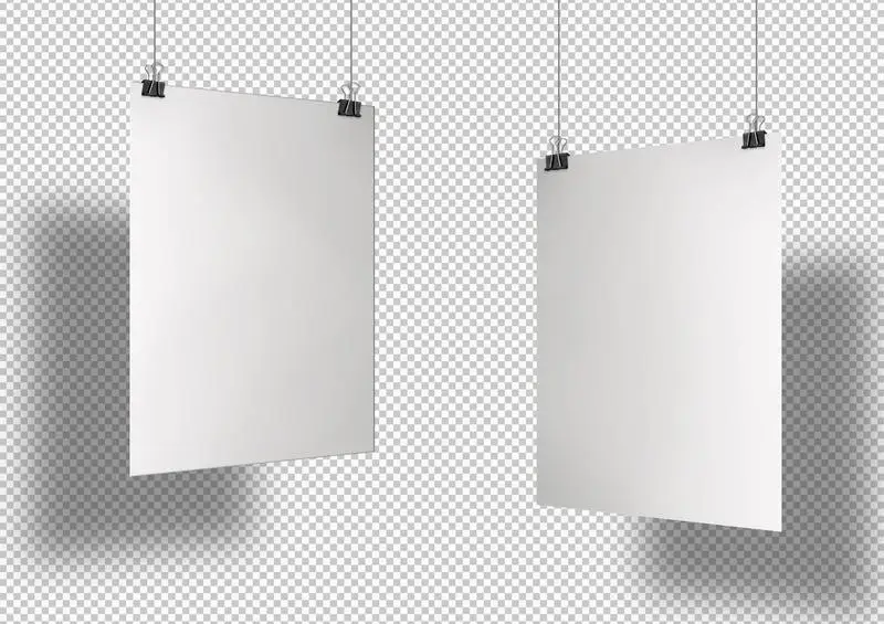 Two White Posters with Clips Isolated