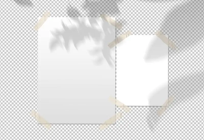 Isolated Pack of White Posters with Tape and Shadow