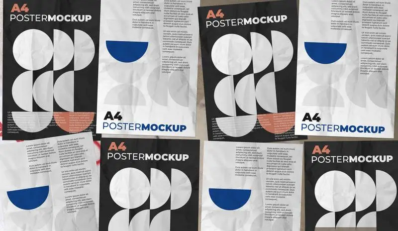 Set of Posters Covering a Wall Mockup