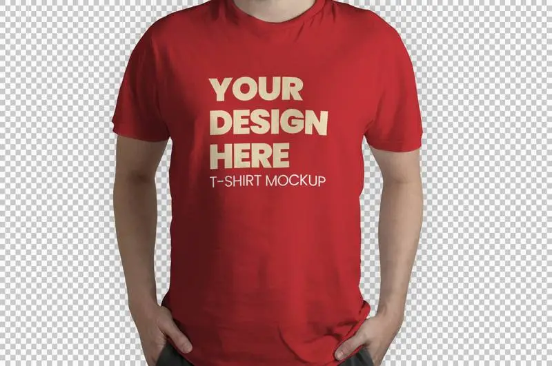 Red T-Shirt Model Front View Mockup