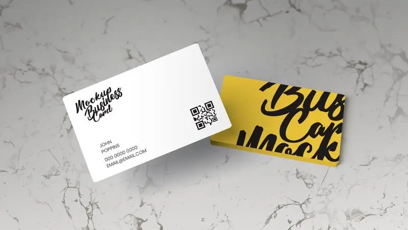 Business Cards on Marble Surface Mockup