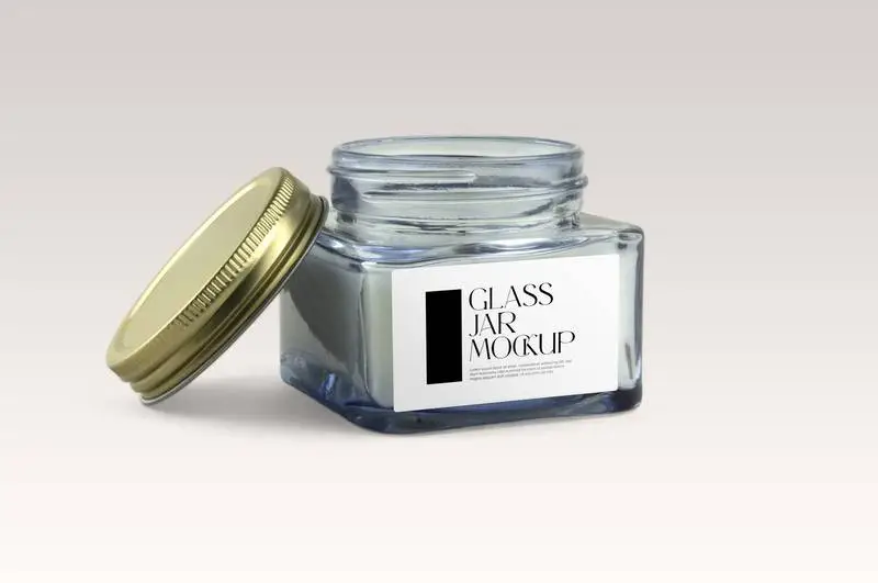 Glass Jar with Open Lid Mockup