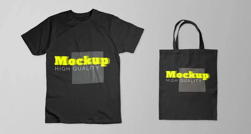 Set of Black T-Shirt and Tote Bag Mockup