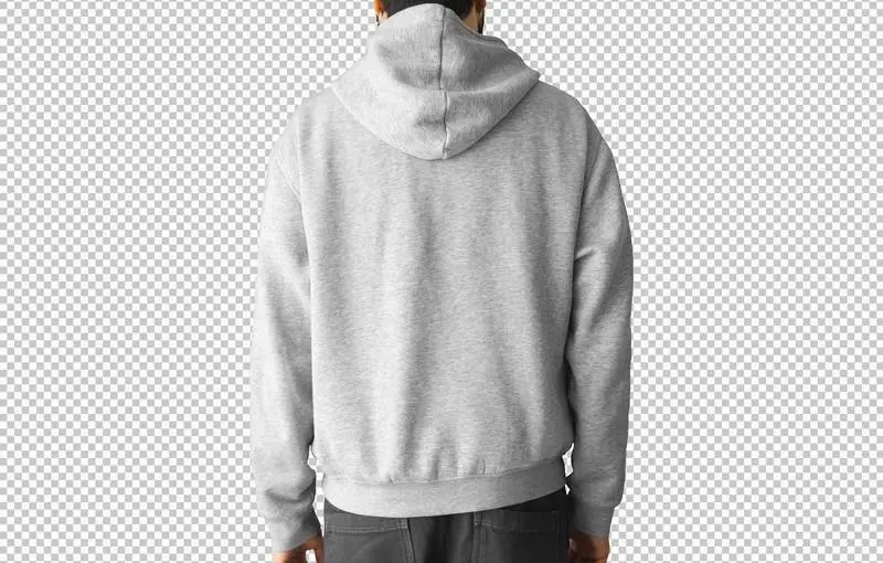 Isolated Man Wearing a Grey Hoodie (Back View)