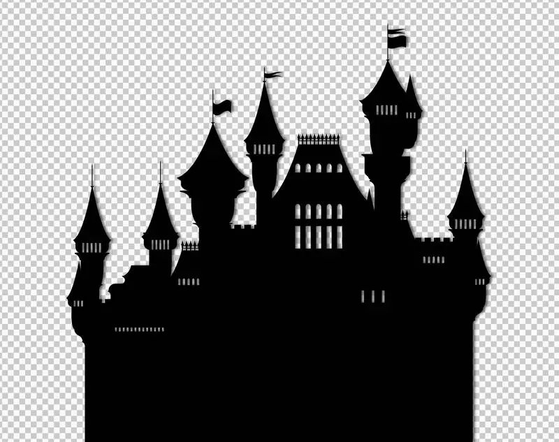 Isolated Black Flat Fairy Tale Castle