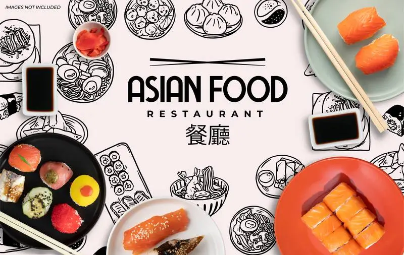 Banner for Asian Food Restaurant with Black and White Doodles