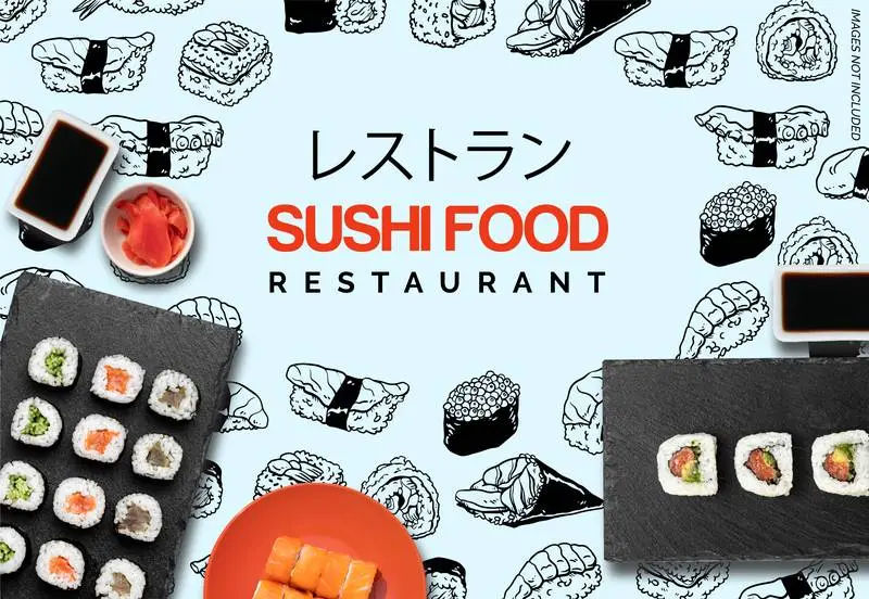 Banner for Restaurant with Hand-Drawn Sushi Doodles