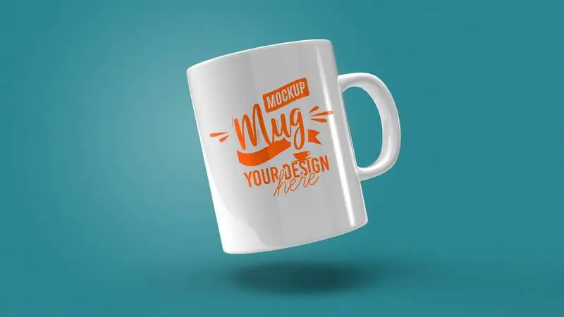 White Mug on Blue Background Mockup
