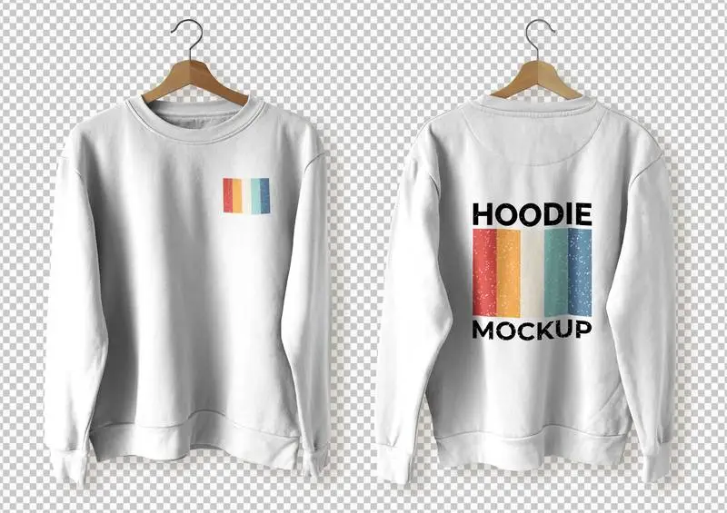 Pack Front and Back White Hoodie Over Transparent Surface