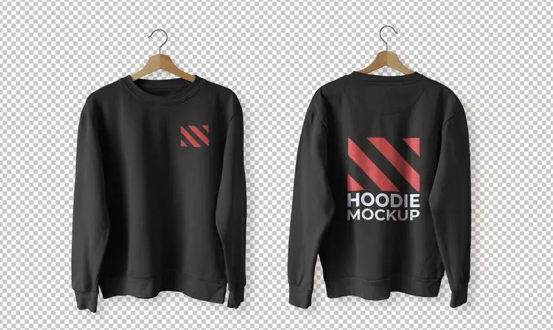 Set of Black Hoodie Front and Back Mockup