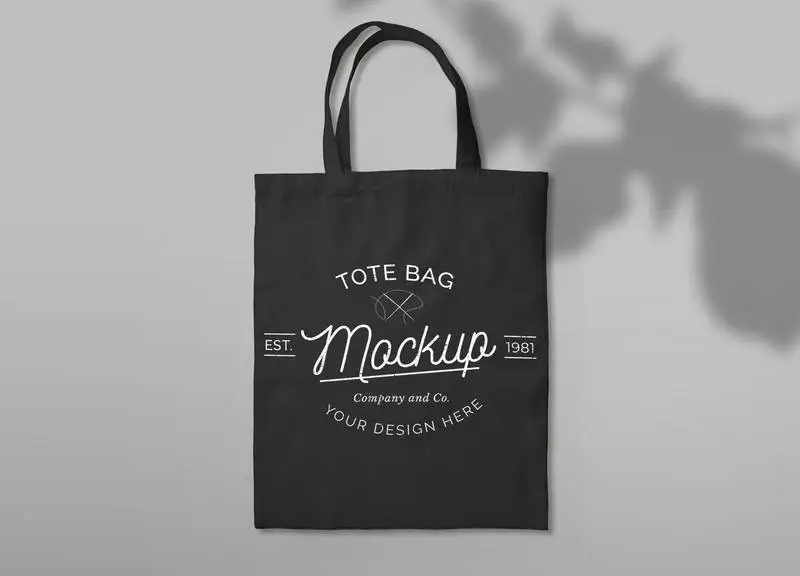 Isolated Black Tote Bag with Plant Shadow