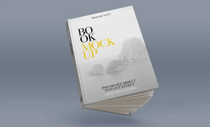 Mockup of a Half-Open Book Floating on a Blue Background