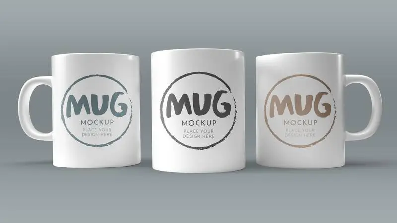 Three White Mugs Mockup