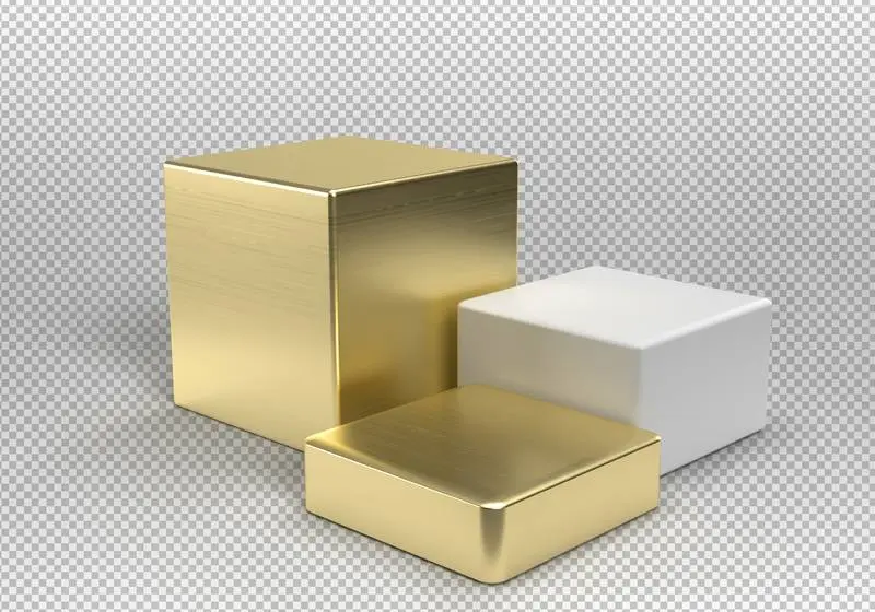 Three Cube Podiums in Gold and White