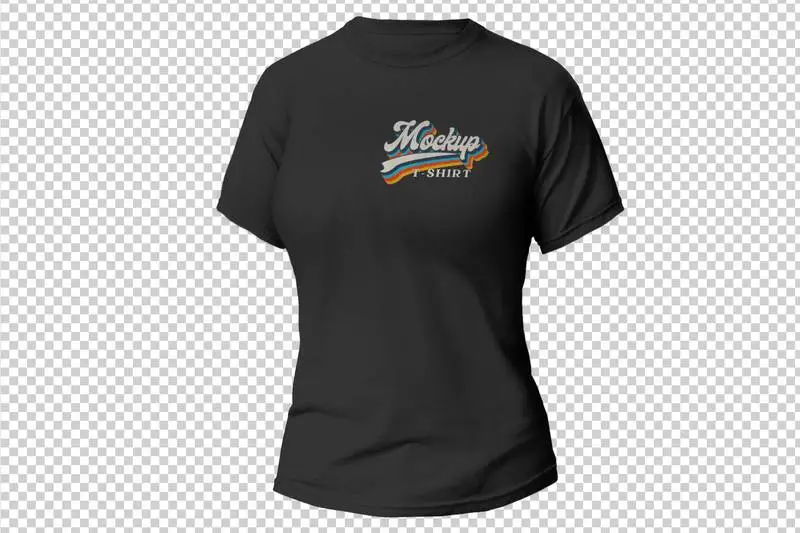 Black T-Shirt for Women Over Transparent Surface