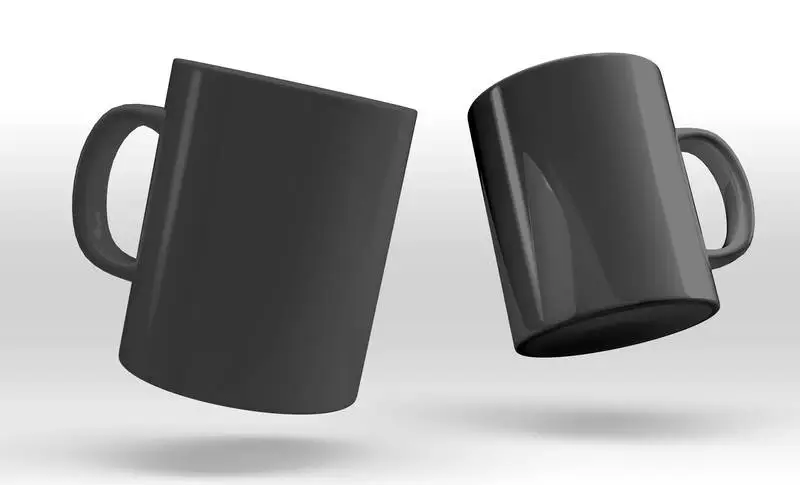 Two Black Mugs on White Background