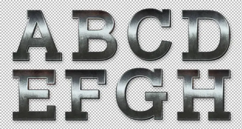 Grunge Metallic Letters A to H