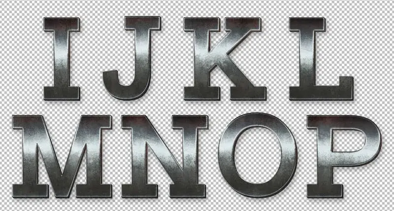 Grunge Metallic Letters I to P