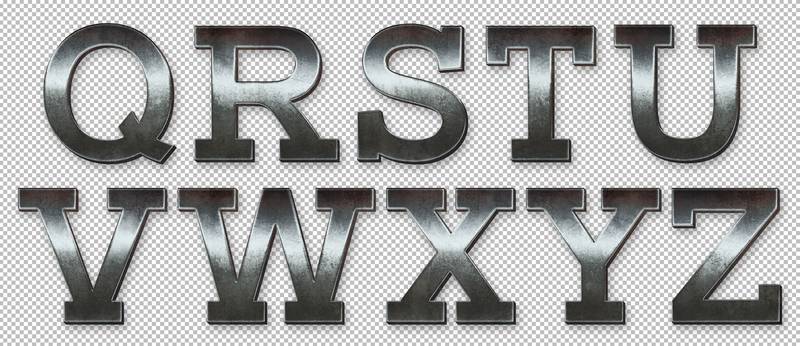 Grunge Metallic Letters Q to Z