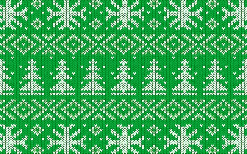Christmas Jacquard Pattern with Green Trees and Snowflakes