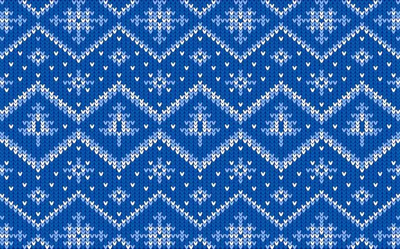 Christmas Jacquard Pattern with Trees and Snowflakes in White and Blue