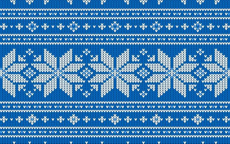 Christmas Jacquard Pattern with White and Blue Geometric Shapes