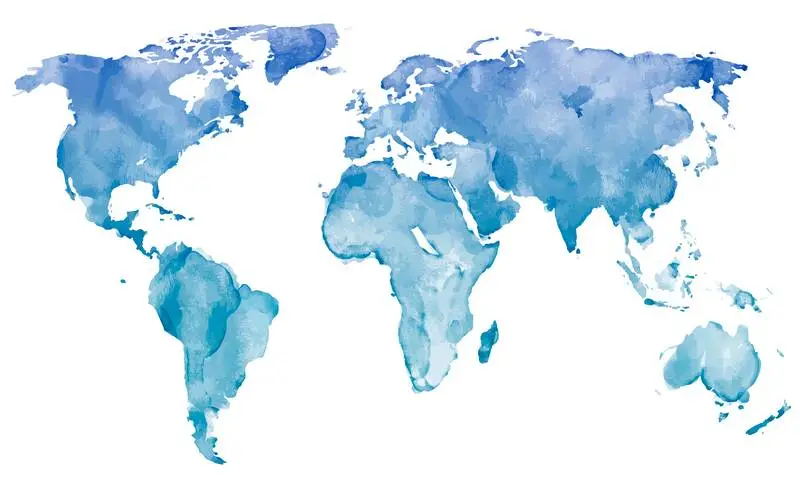 Blue Watercolor World Map