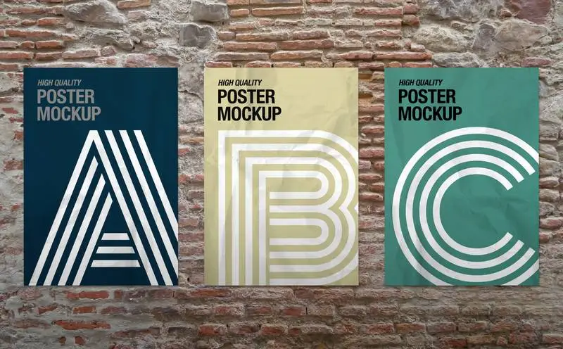 Three Posters on a Brick Wall Mockup